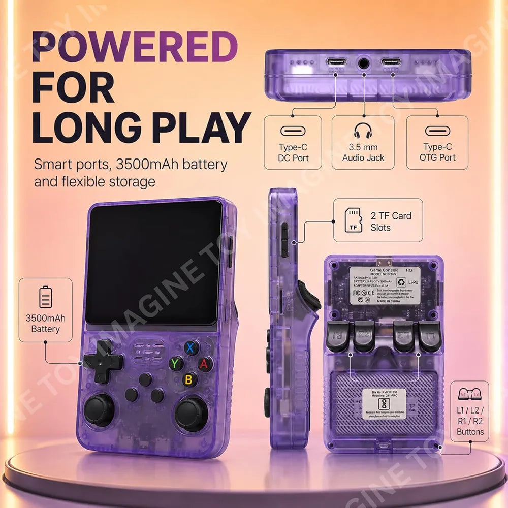 R36S Retro Emulator Handheld Video Game Console, Built-in 22,000+ Games, 3.5 Inch IPS HD Screen,Up to 6 Hours Play Time,Rechargeable Portable Gaming Device,Gift for Boys & Girls (Assorted)