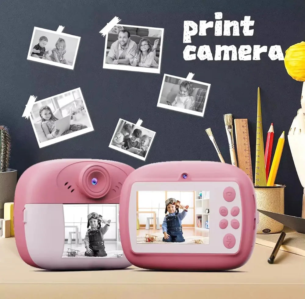 Mini Camera Printer – Inkless Bluetooth HD Photo Printer | Click & Print Instantly | Compatible with Android & iOS | 2 Paper Roll & Lanyard | Print Pictures & Labels | Best Gift for Kids