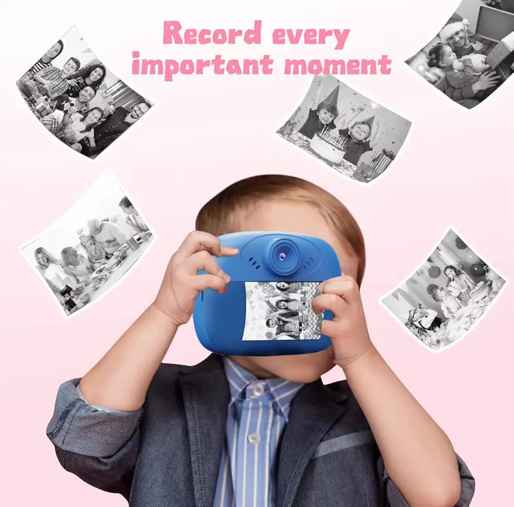 Mini Camera Printer – Inkless Bluetooth HD Photo Printer | Click & Print Instantly | Compatible with Android & iOS | 2 Paper Roll & Lanyard | Print Pictures & Labels | Best Gift for Kids
