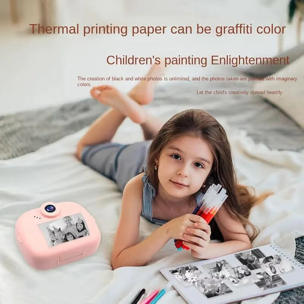 Mini Camera Printer – Inkless Bluetooth HD Photo Printer | Click & Print Instantly | Compatible with Android & iOS | 2 Paper Roll & Lanyard | Print Pictures & Labels | Best Gift for Kids