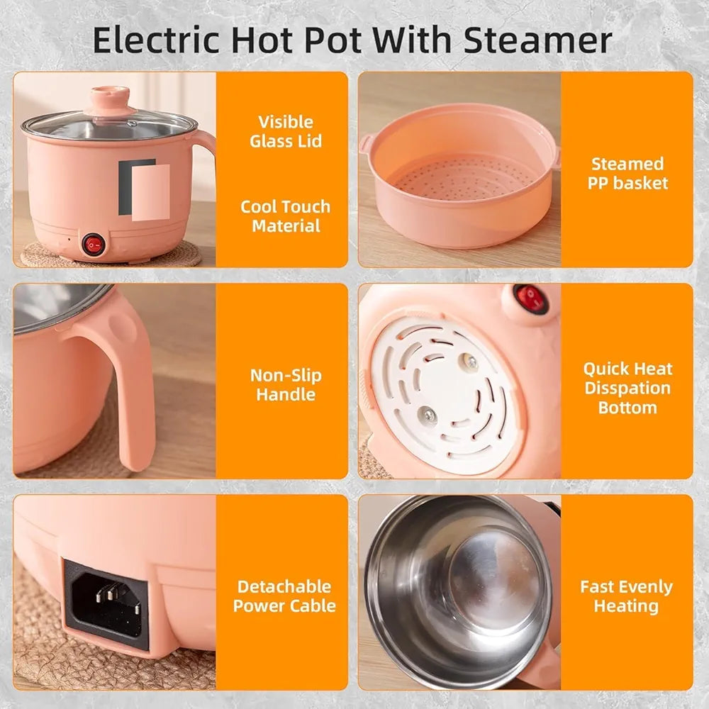 HeatMate 1.5L Multi-Cook Electric Pot | Compact Hot Pot, Noodle Cooker, Steamer & Sauté Pan